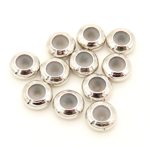 Brass Crimp Beads,Silica gel,Adjustment beads,Round,Vacuum plating platinum,Environmental protection,4x8mm,Hole:2mm,about 0.6g/pc,100 pcs/package,XFFO00136aaha-L003