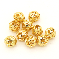Brass Filigree Beads,Ball,Hollow,Vacuum plating 18k real gold,Environmental protection,4mm,Hole:1mm,about 0.04g/pc,100 pcs/package,XFFO00141aivb-L003