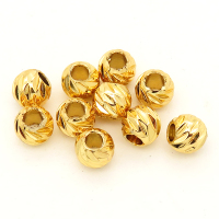 Brass Corrugated Beads,Ball,Round,Vacuum plating 18k real gold,Environmental protection,5mm,Hole:2mm,about 0.1g/pc,100 pcs/package,XFFO00148ajvb-L003