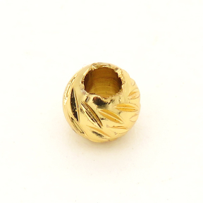 Brass Corrugated Beads,Ball,Round,Vacuum plating 18k real gold,Environmental protection,5mm,Hole:2mm,about 0.1g/pc,100 pcs/package,XFFO00148ajvb-L003