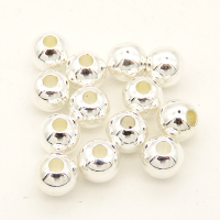 Brass Crimp Beads,Ball,Round,Vacuum plating silver,Environmental protection,5mm,Hole:1.5mm,about 0.4g/pc,100 pcs/package,XFFO00150aivb-L003