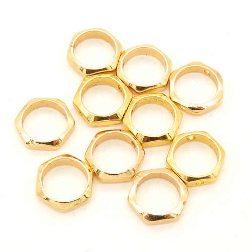 Brass Bead Frame,Hexagon Ring,Vacuum plating 18k real gold,Environmental protection,9mm,Thick:1mm,Hole:1mm,about 0.1g/pc,100 pcs/package,XFFO00159bkab-L003