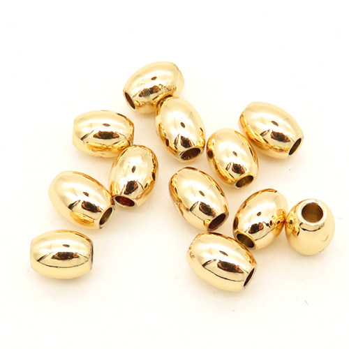 Brass Crimp Beads,Rice Beads,Vacuum plating 18k real gold,Environmental protection,4*5mm,Hole:1.5mm,about 0.3g/pc,100 pcs/package,XFFO00164ajvb-L003