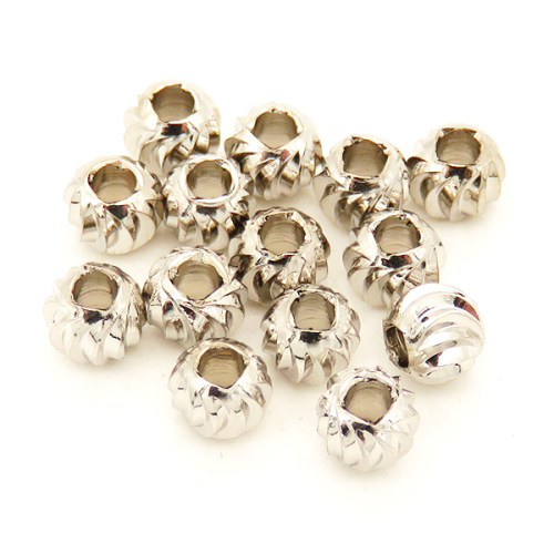 Brass Corrugated Beads,Ball,Round,Vacuum plating platinum,Environmental protection,3x4mm,Hole:1.5mm,about 0.15g/pc,100 pcs/package,XFFO00168vila-L003