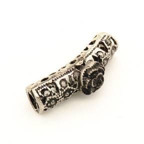 Alloy Tube Beads,Rhinestone,Hollow,Tube,Flower,Plating white K Gold,Black,7*26mm,Hole:4mm,about 3g/pc,5 pcs/package,XFFO00179aahl-L003