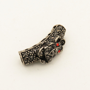 Alloy Tube Beads,Rhinestone,Hollow,Tube,Toad,Plating white K Gold,Red,Black,7*26mm,Hole:4mm,about 3.5g/pc,5 pcs/package,XFFO00183aahl-L003