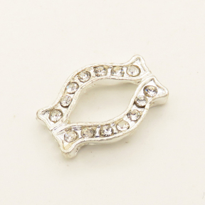 Alloy Bead Frame,Rhinestone,Lips,Plating silver,White,12*18mm,Hole:1mm,about 2.5g/pc,5 pcs/package,XFFO00185aaha-L003