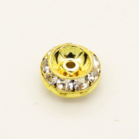 Brass Rhinestone Spacer Beads,Abacus beads,Plating gold,White,11*6mm,Hole:1.5mm,about 0.8g/pc,50 pcs/package,XFFO00189aaha-L003