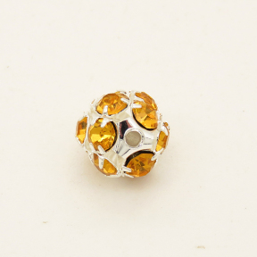 Brass Filigree Beads,Rhinestone,Ball,Hollow,Plating gold,Orange,10mm,Hole:1mm,about 0.5g/pc,50 pcs/package,XFFO00193bobb-L003