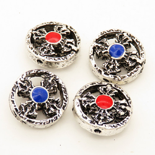 Brass Beads,Enamel Beads,Hollow,Flated Round,Plating white K Gold,Mixed color,16*7mm,Hole:2mm,about 3g/pc,5 pcs/package,XFFO00203aahl-L003