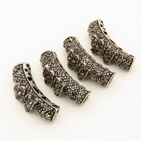 Brass Tube Beads,Rhinestone,Butterfly,Tube,Plating white K Gold,Black,7*26mm,Hole:4mm,about 2.5g/pc,5 pcs/package,XFFO00205aahl-L003