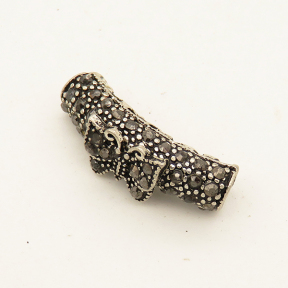Brass Tube Beads,Rhinestone,Butterfly,Tube,Plating white K Gold,Black,7*26mm,Hole:4mm,about 2.5g/pc,5 pcs/package,XFFO00205aahl-L003