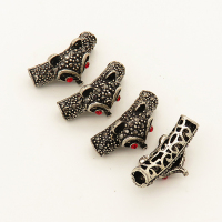 Brass Tube Beads,Rhinestone,Fox,Tube,Plating white K Gold,Red,Black,7*26mm,Hole:4mm,about 4g/pc,5 pcs/package,XFFO00207aahl-L003