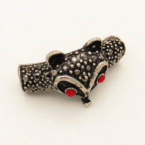 Brass Tube Beads,Rhinestone,Fox,Tube,Plating white K Gold,Red,Black,7*26mm,Hole:4mm,about 4g/pc,5 pcs/package,XFFO00207aahl-L003
