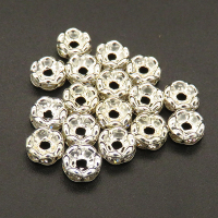 Brass Rhinestone Spacer Beads,Wavy edge,Abacus beads,Plating silver,White,2x4mm,Hole:1mm,about 0.05g/pc,100 pcs/package,XFFO00217ajvb-L003