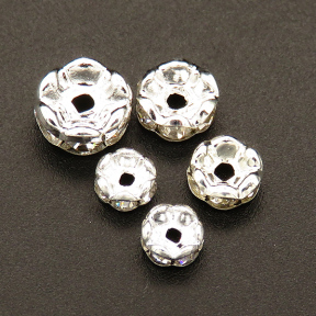 Brass Rhinestone Spacer Beads,Wavy edge,Abacus beads,Plating silver,White,2x4mm,Hole:1mm,about 0.05g/pc,100 pcs/package,XFFO00217ajvb-L003