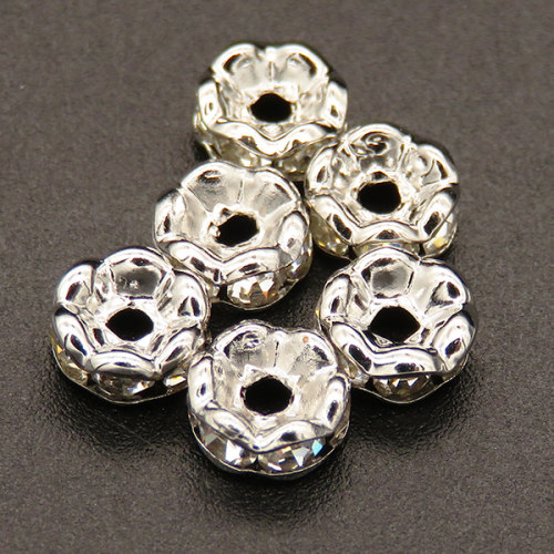 Brass Rhinestone Spacer Beads,Wavy edge,Abacus beads,Plating white K Gold,White,2x4mm,Hole:1mm,about 0.05g/pc,100 pcs/package,XFFO00220ajvb-L003
