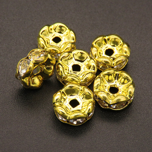 Brass Rhinestone Spacer Beads,Wavy edge,Abacus beads,Plating gold,White,2x4mm,Hole:1mm,about 0.05g/pc,100 pcs/package,XFFO00223ajvb-L003