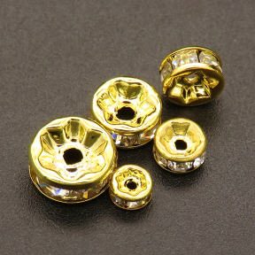 Brass Rhinestone Spacer Beads,Straight edge,Abacus beads,Plating gold,White,2x4mm,Hole:1mm,about 0.05g/pc,100 pcs/package,XFFO00225ajvb-L003