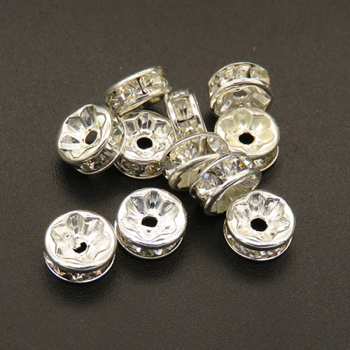 Brass Rhinestone Spacer Beads,Wavy edge,Abacus beads,Plating silver,White,2x4mm,Hole:1mm,about 0.05g/pc,100 pcs/package,XFFO00228ajvb-L003