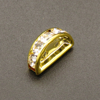 Brass Rhinestone Spacer Beads,Semicircle beads,Plating white K Gold,White,7x12mm,Hole:1mm,about 0.5g/pc,100 pcs/package,XFFO00234ajvb-L003