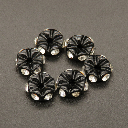 Brass Rhinestone Spacer Beads,Abacus beads,Plating Gun black,White,8x3mm,Hole:1.5mm,about 1.0g/pc,100 pcs/package,XFFO00242vila-L003