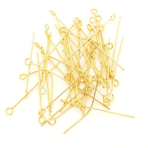 304 Stainless steel Eye pins,Eye pins hooks,Vacuum plating gold,30*3mm,Needle:0.5mm,Hole:2mm,about 0.1g/pc,100 pcs/package,XFP00035ajvb-L003
