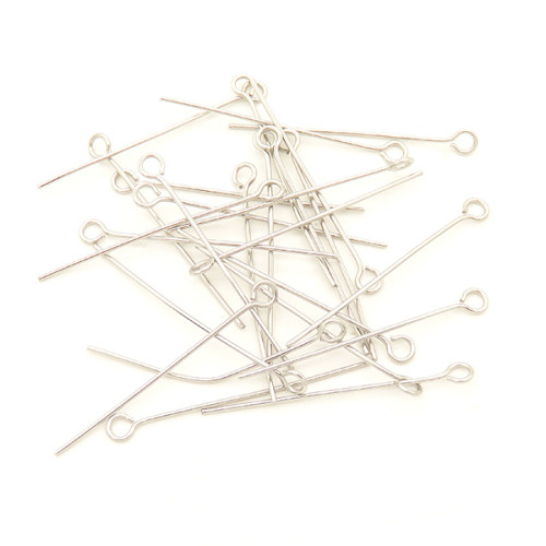 304 Stainless steel Eye pins,Eye pins hooks,True color,30*3mm,Needle:0.5mm,Hole:2mm,about 0.1g/pc,100 pcs/package,XFP00041vila-L003