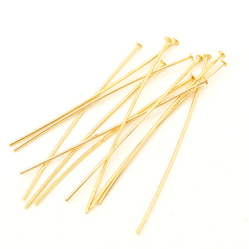 Brass Pins,T Pin,Vacuum plating 18k real gold,Environmental protection,L:45mm,Cap：2mm,Needle:0.8mm,about 0.1g/pc,100 pcs/package,XFP00045vkla-L003