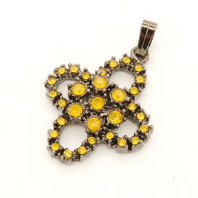 Alloy Pendant,Cubic Zirconia,Clover,Plating Gun black,Yellow,22*26mm,Hole:3*5mm,about 6g/pc,5 pcs/package,XFPC00539aaha-L003