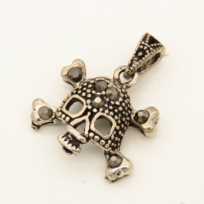 Brass Pendant,Rhinestone,Ghost head,Plating white K Gold,Black,17*17mm,Hole:3*5mm,about 2.0g/pc,5 pcs/package,XFPC00552aahl-L003