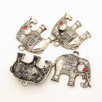 Brass Pendant,Rhinestone,Elephant,Plating white K Gold,Red,Black,30*28mm,Hole:3mm,about 5g/pc,5 pcs/package,XFPC00554aahl-L003