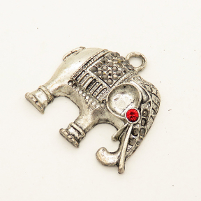 Brass Pendant,Rhinestone,Elephant,Plating white K Gold,Red,Black,30*28mm,Hole:3mm,about 5g/pc,5 pcs/package,XFPC00554aahl-L003