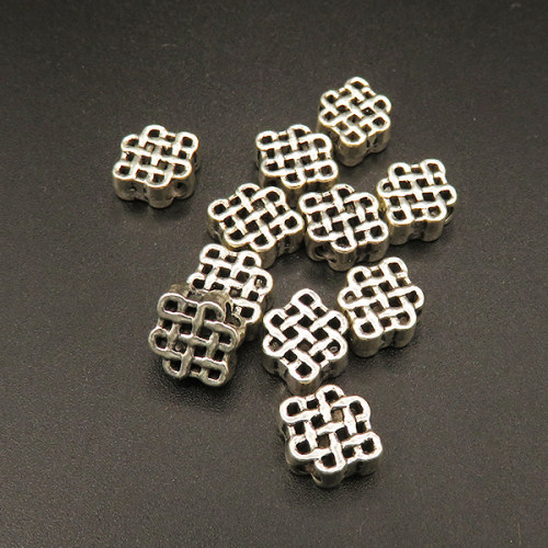 Zinc Alloy Beads,Chinese knot,Plating white K Gold,10*8.5*4mm,Hole:2mm,about 1.0g/pc,100 pcs/package,XFFO00259ajvb-L003