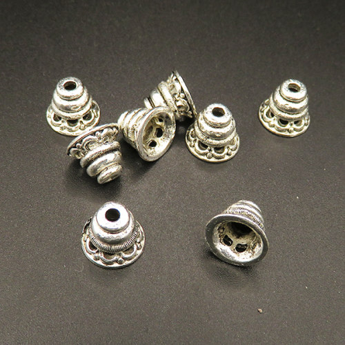 Zinc Alloy Bead Cap & Cone,Retro cone cap,Plating white K Gold,8*10mm,Hole:1mm,Hole:7mm,about 1.35g/pc,100 pcs/package,XFFO00267ajvb-L003