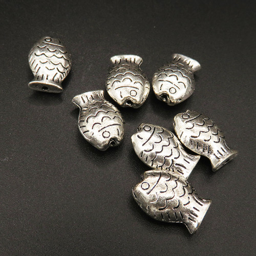 Zinc Alloy Beads,Fish,Wave,Plating white K Gold,14*10mm,Hole:1mm,about 2.3g/pc,100 pcs/package,XFFO00277ajlv-L003