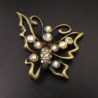 Zinc Alloy Brooch,Rhinestone,Butterfly brooch,Bronze,38*44mm,,about 16.6g/pc,10 pcs/package,XFPC00580vaia-L003