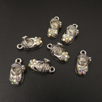 Zinc Alloy Pendant,Rhinestone,Shoes,Plating white K Gold,17*8mm,Hole:1.5mm,about 2.26g/pc,50 pcs/package,XFPC00586amaa-L003