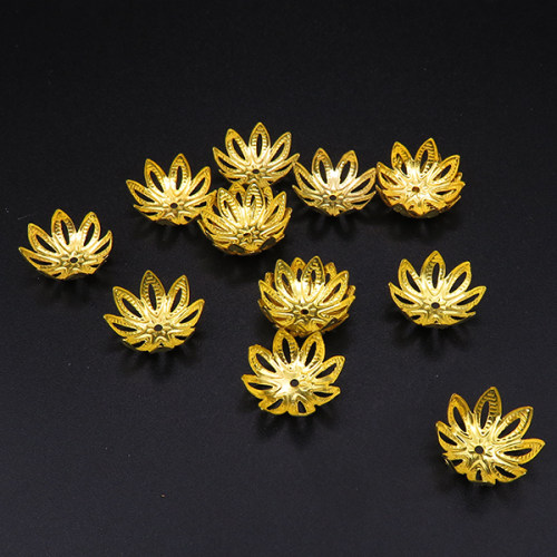 Iron Bead Cap & Cone,Flower,Plating Gold,13*5mm,Hole:1mm,about 0.25g/pc,100 pcs/package,XFCC00017aivb-L003