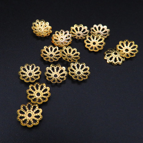 Iron Bead Cap & Cone,Flower,Plating Gold,9*1mm,Hole:1mm,about 0.05g/pc,500 pcs/package,XFCC00029baka-L003