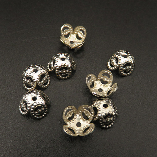 Iron Bead Cap & Cone,Flower,Plating white K Gold,9*4mm,Hole:1mm,about 0.15g/pc,100 pcs/package,XFCC00049bhva-L003