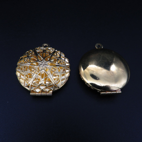 Brass Locket Pendants,Openable Round,Hollow,Plating Gold,32*27*8mm,Hole:2mm,about 5g/pc,10 pcs/package,XFPC00590ibbb-L003