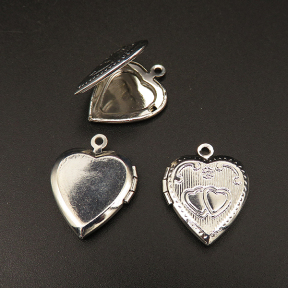 Brass Locket Pendants,Openable Heart,Plating white K Gold,21*17*3mm,Hole:2mm,about 2g/pc,10 pcs/package,XFPC00592bobb-L003