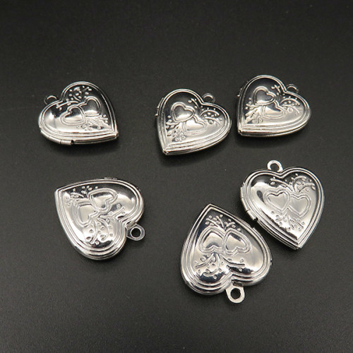 Brass Locket Pendants,Openable Heart,Plating white K Gold,22*19*5mm,Hole:2mm,about 2.5g/pc,10 pcs/package,XFPC00596bobb-L003