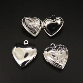 Brass Locket Pendants,Openable Heart,Plating white K Gold,22*19*5mm,Hole:2mm,about 2.5g/pc,10 pcs/package,XFPC00596bobb-L003
