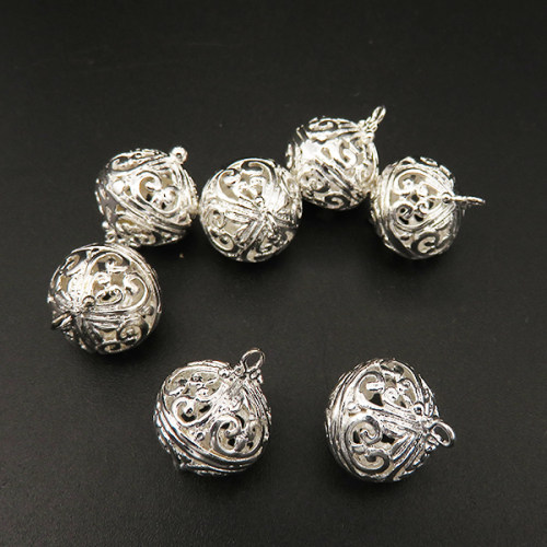 Brass Bead Cage Pendants,Hollow,Ball,Plating silver,18*13mm,Hole:2mm,about 2g/pc,50 pcs/package,XFPC00608hbab-L003