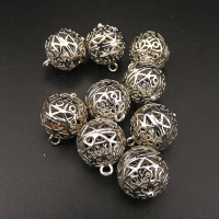 Brass Bead Cage Pendants,Hollow,Ball,Plating white K Gold,18*13mm,Hole:2mm,about 2g/pc,50 pcs/package,XFPC00610hbab-L003