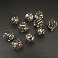 Brass Bead Cage Pendants,Hollow,Ball,Plating white K Gold,14*11mm,Hole:1mm,about 0.7g/pc,50 pcs/package,XFPC00616bobb-L003
