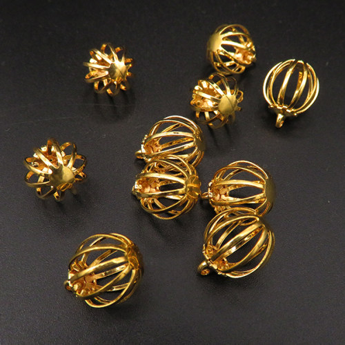 Brass Bead Cage Pendants,Hollow,Ball,Plating Gold,14*11mm,Hole:1mm,about 0.05g/pc,50 pcs/package,XFPC00619bobb-L003