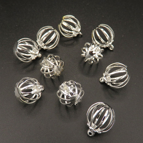 Brass Bead Cage Pendants,Hollow,Ball,Plating silver,14*11mm,Hole:1mm,about 0.07g/pc,50 pcs/package,XFPC00623bobb-L003